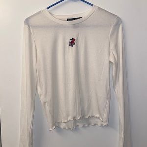 Cropped white rose embroidered long sleeves